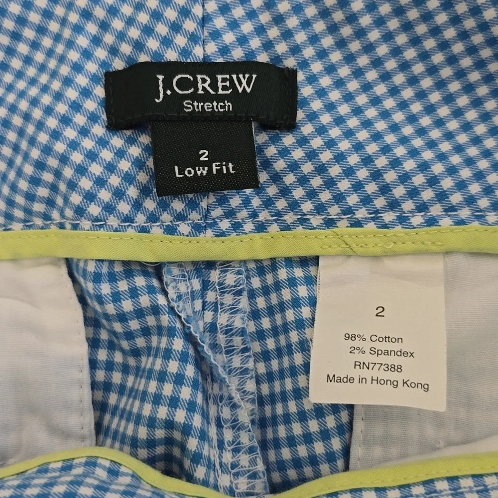 J. Crew Women's Blue Gingham Embroidered Seahorse Flare Stretch Pants Size 2